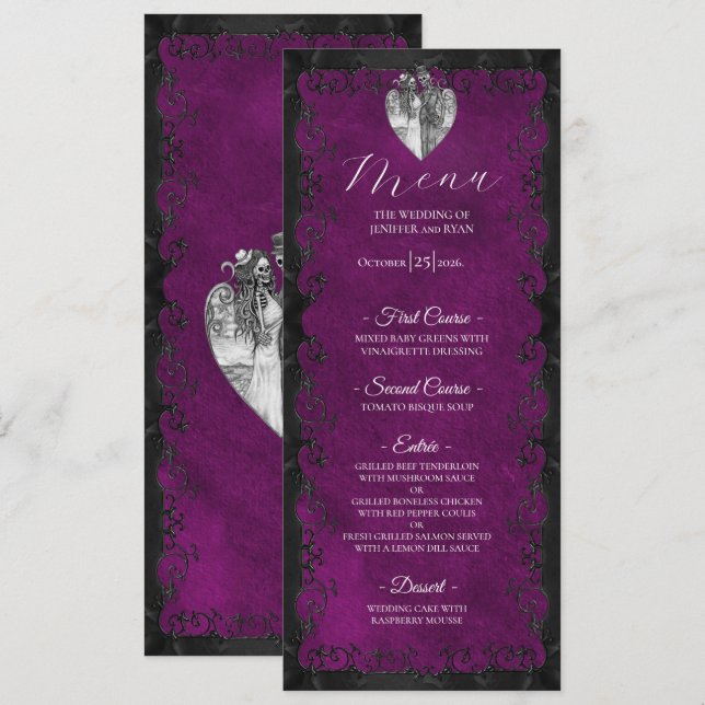 Elegant purple Gothic Wedding Menu (Front/Back)