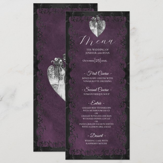Elegant purple Gothic Wedding Menu (Front/Back)
