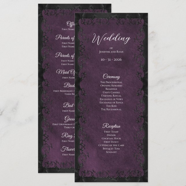Elegant purple Gothic Wedding Program (Front/Back)
