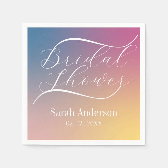 Elegant Purple Gradient Ombre Script Bridal Shower Napkin (Front)
