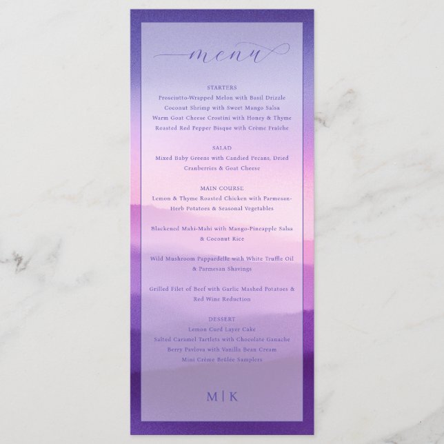 Elegant Purple Gradient Wedding Menu (Front)