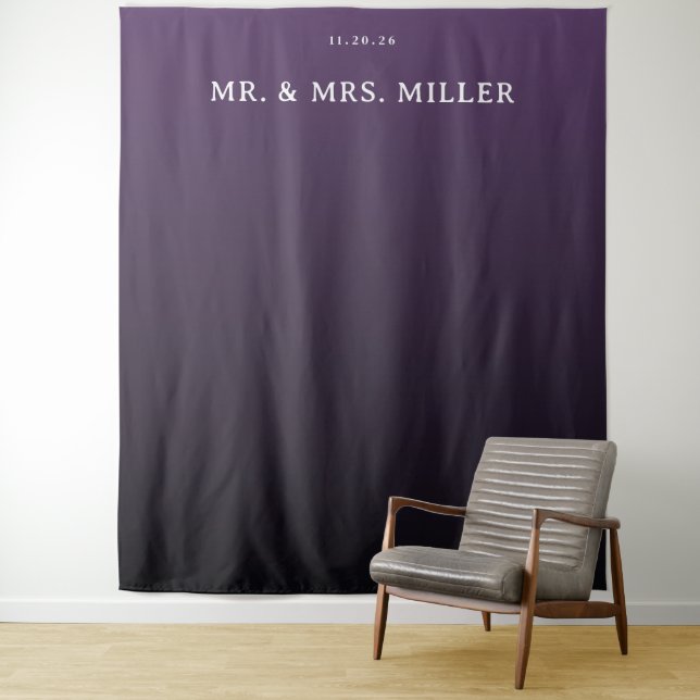 Elegant Purple Gradient Wedding Sign Tapestry (In Situ)