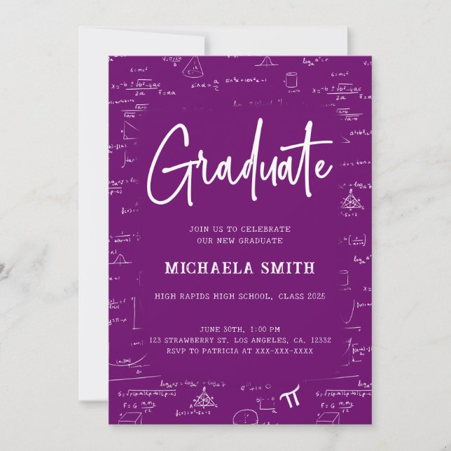 Elegant Purple Graduate Math Graduation Invitation (Front)
