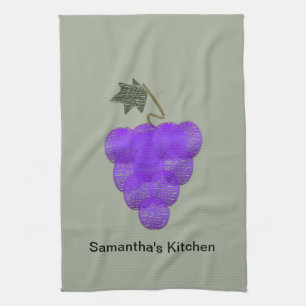 Elegant Purple Grapes Sketch Tea Towel
