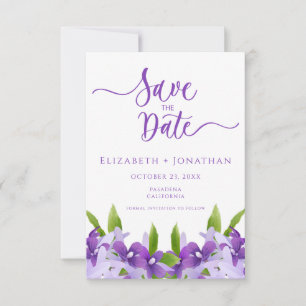 Elegant Purple Green Floral Leaves Wedding  Save The Date