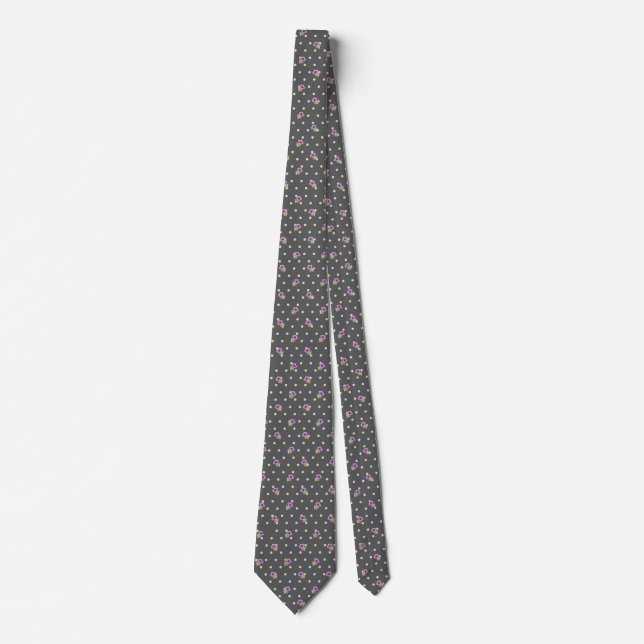 Elegant Purple Green on Dark Grey Floral Pattern Tie (Front)
