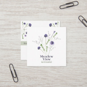 Elegant Purple Green Watercolor Flowers  Square Business Card