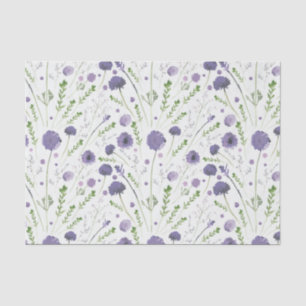 Elegant Purple Green Watercolor Flowers Tissue Paper