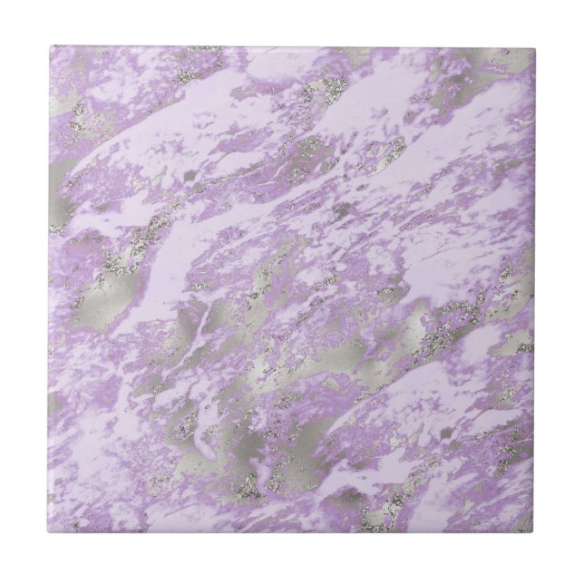 Elegant Purple Grey Abstract Chic Pattern Ceramic Tile (Front)