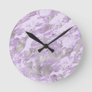 Elegant Purple Grey Abstract Chic Pattern Round Clock
