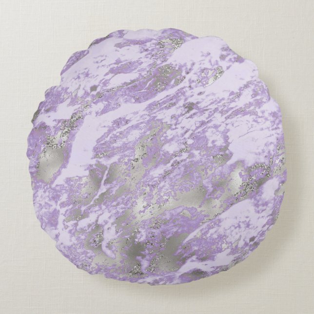 Elegant Purple Grey Abstract Chic Pattern Round Cushion (Front)
