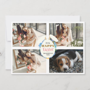 Elegant Purple happy Easter Ears Eggs Family photo Holiday Card
