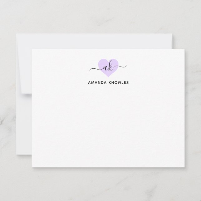 Elegant Purple Heart Monogram Simple Minimalist Card (Front)