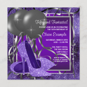 Elegant Purple High Heels Womans Birthday Party Invitation