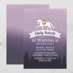 Elegant Purple Horseback Riding Horse Birthday Invitation