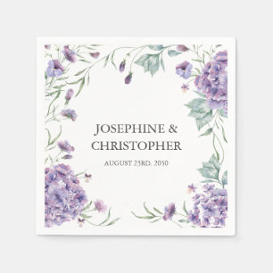 Elegant Purple Hydrangea Floral Wedding Napkin