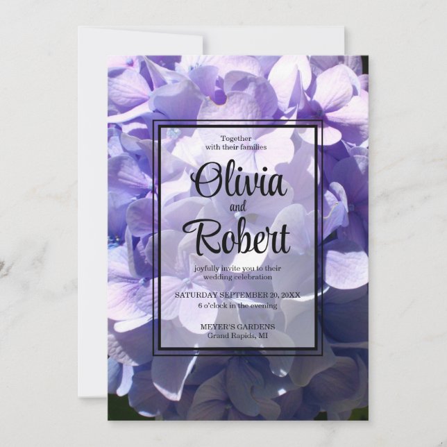 Elegant Purple hydrangea flower floral Wedding Invitation (Front)