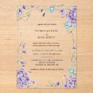 Elegant Purple Hydrangea Watercolor Floral Wedding Acrylic Invitations