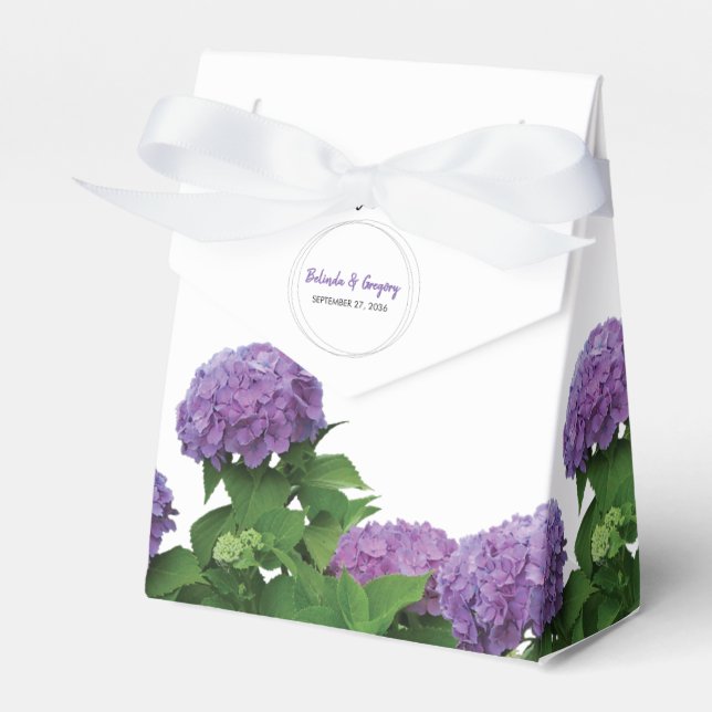 Elegant Purple Hydrangea Wedding Favour Box (Front Side)
