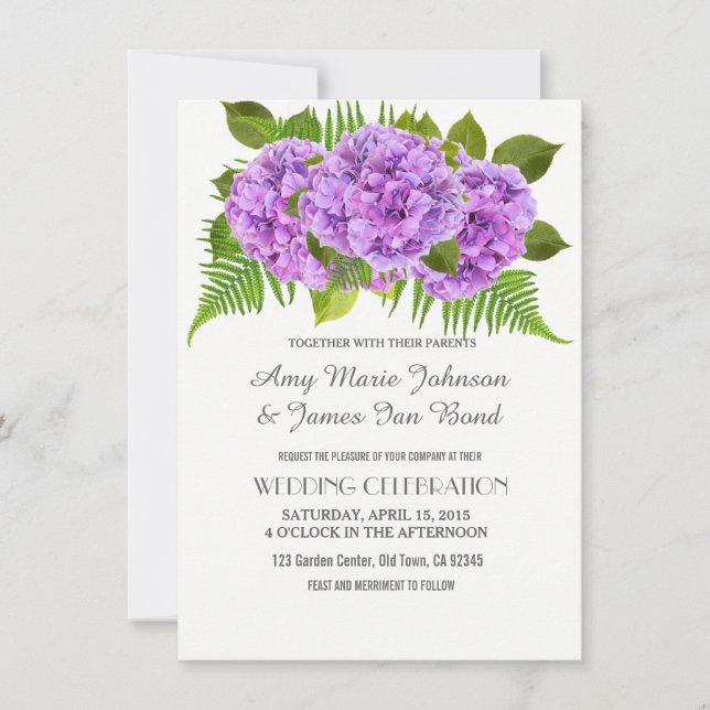 Elegant Purple hydrangea wedding invitations (Front)