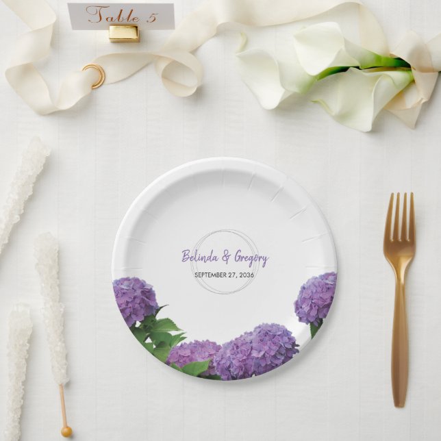 Elegant Purple Hydrangea Wedding  Paper Plate (Wedding)