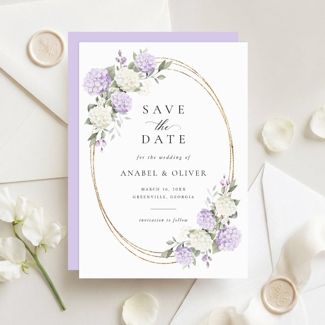Elegant Purple Hydrangea Wedding Save the Date Invitation (Creator Uploaded)