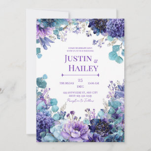 Elegant Purple Indigo Gold Floral Watercolor Invitation