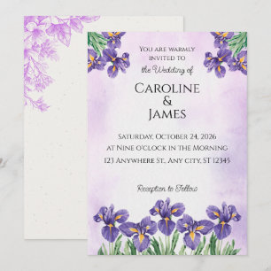Elegant Purple Iris Watercolor Floral Wedding Invi Invitation