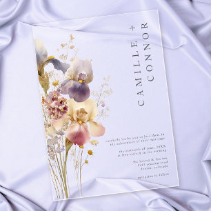 Elegant Purple Iris Watercolor Garden Wedding Acrylic Invitations