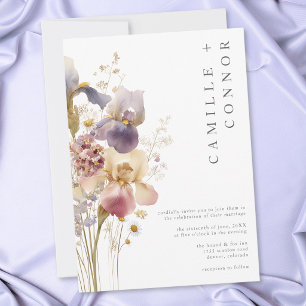 Elegant Purple Iris Watercolor Garden Wedding Invitation