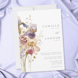Elegant Purple Iris Watercolor Garden Wedding Invitation