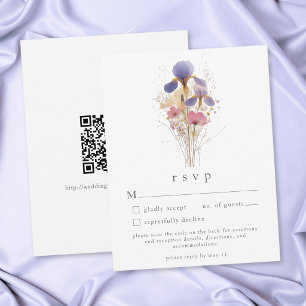 Elegant Purple Iris Watercolor Garden Wedding QR RSVP Card