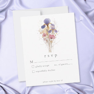 Elegant Purple Iris Watercolor Garden Wedding RSVP Card
