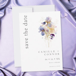 Elegant Purple Iris Watercolor Garden Wedding Save The Date