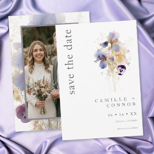 Elegant Purple Iris Watercolor Garden Wedding Save The Date