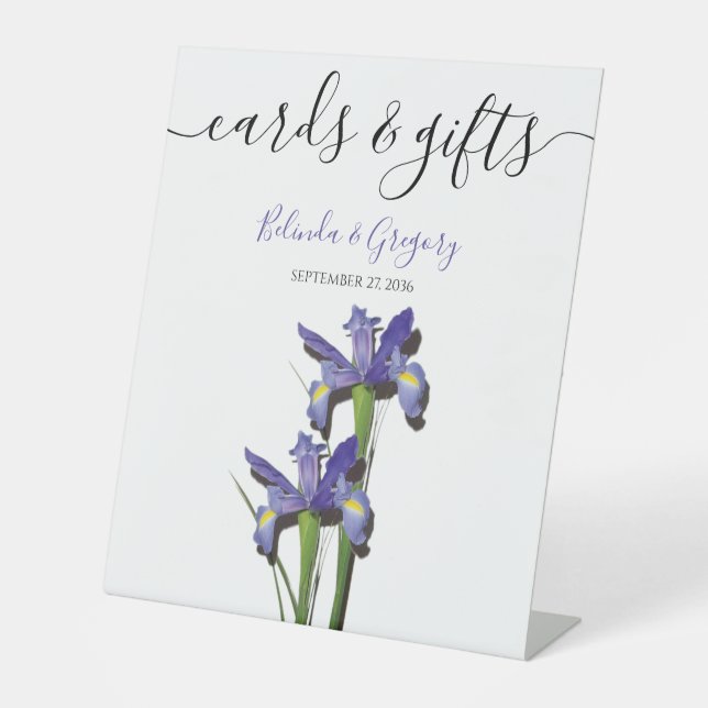 Elegant Purple Iris Wedding Cards & Gifts Pedestal Sign (Front)