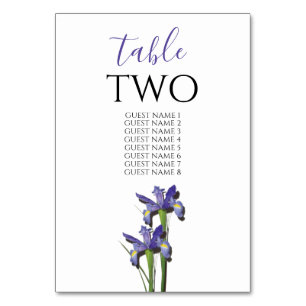 Elegant Purple Iris Wedding Guest Names Table Number