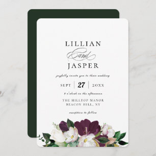 Elegant Purple Ivory Floral Bouquet Wedding Invitation