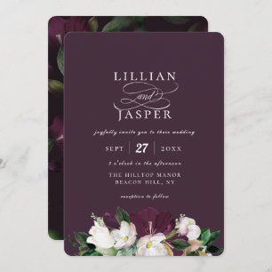 Elegant Purple Ivory Floral Bouquet Wedding Invitation