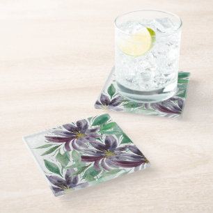 Elegant Purple Lace Lotus Watercolor Glass Coaster