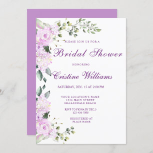 Elegant Purple Lavander Flowers Bridal Shower Invitation
