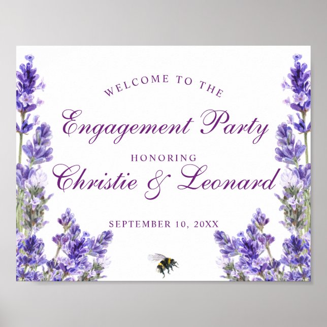 Elegant Purple Lavander Flowers  Engagement Poster (Front)