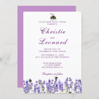 Elegant Purple Lavander Flowers Wedding Invitation