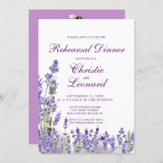 Elegant Purple Lavander Flowers Wedding Rehearsal Invitation
