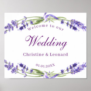 Elegant Purple Lavander Flowers Wedding Welcome Poster