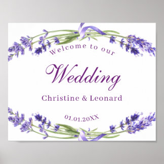 Elegant Purple Lavander Flowers Wedding Welcome Poster