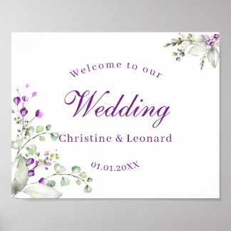 Elegant Purple Lavander Flowers Wedding Welcome Poster