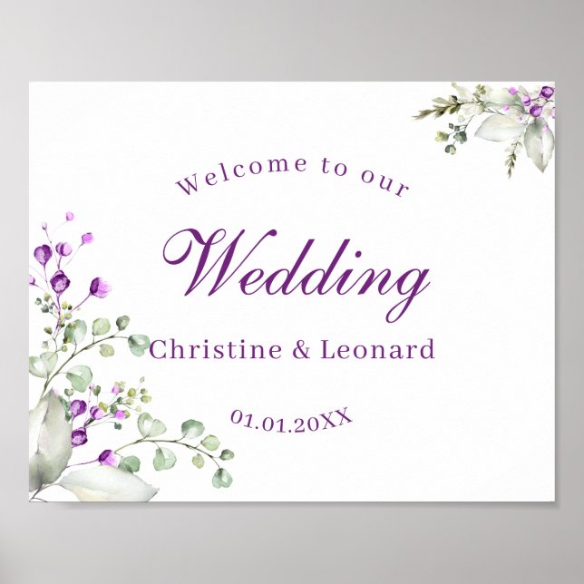 Elegant Purple Lavander Flowers Wedding Welcome Poster (Front)