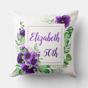 Elegant Purple Lavender Floral 50th Birthday Cushion
