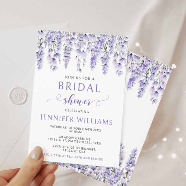 Elegant purple lavender floral bridal shower invitation (Creator Uploaded)